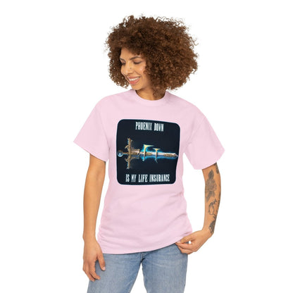 Goated Goods - Final Fantasy - Phoenix Down is my life insurance - Unisex T-shirt - Light Pink - 4XL