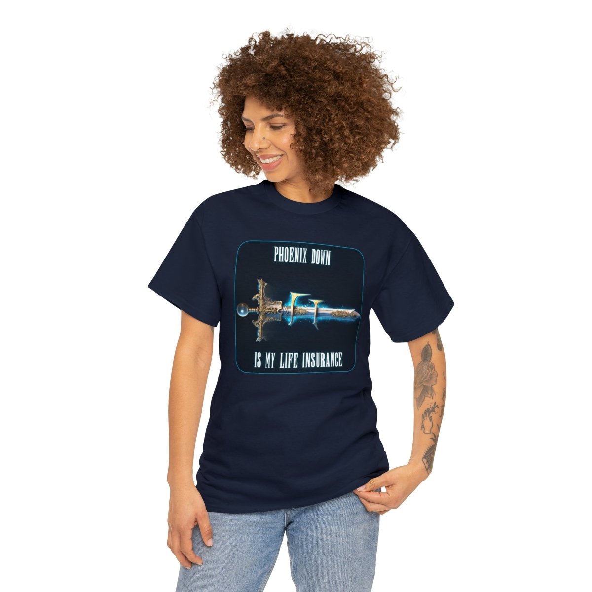 Goated Goods - Final Fantasy - Phoenix Down is my life insurance - Unisex T-shirt - Navy - S