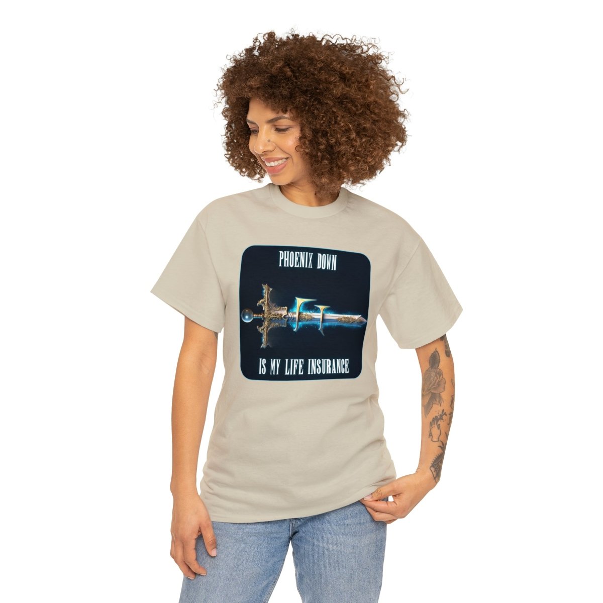 Goated Goods - Final Fantasy - Phoenix Down is my life insurance - Unisex T-shirt - Sand - S