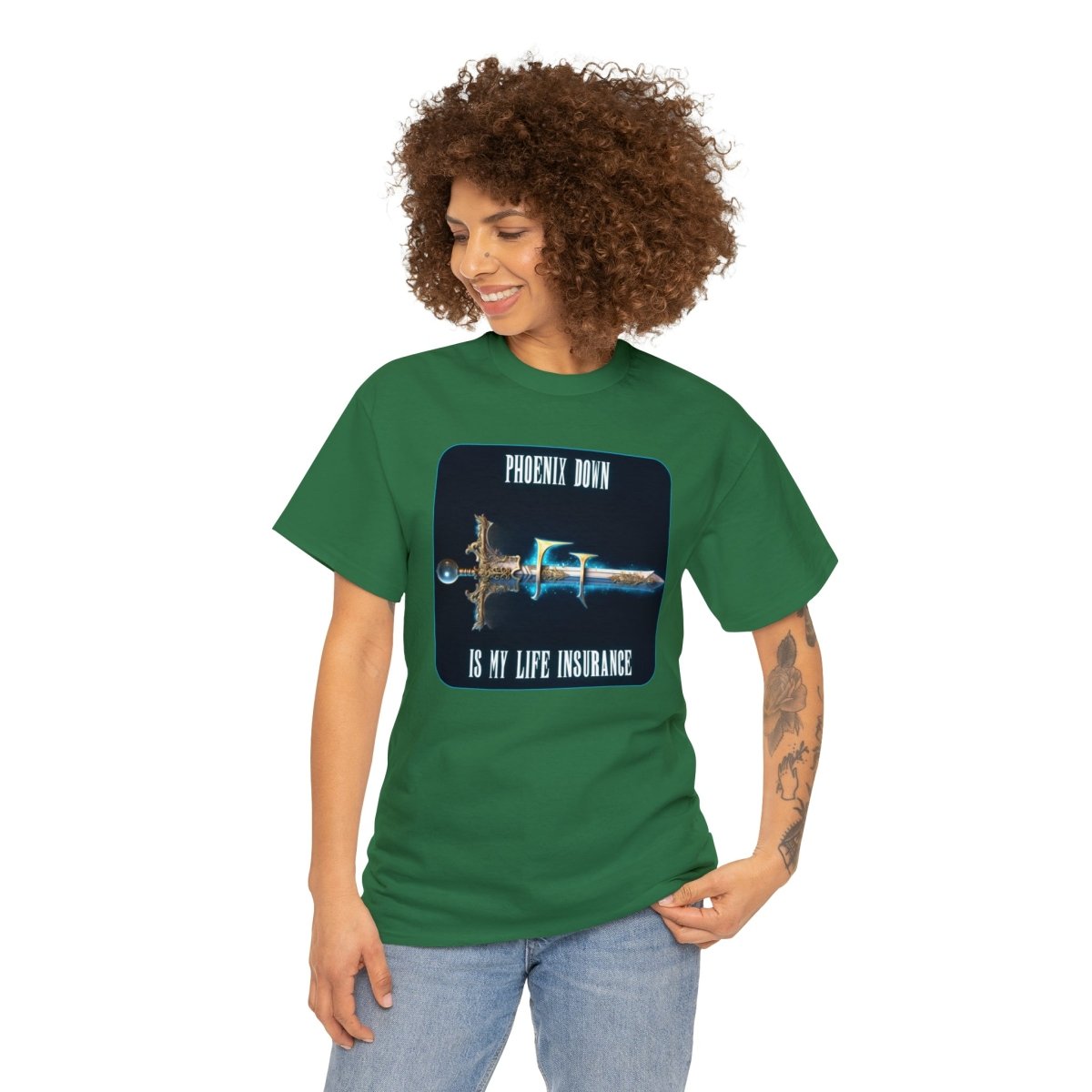 Goated Goods - Final Fantasy - Phoenix Down is my life insurance - Unisex T-shirt - Turf Green - S