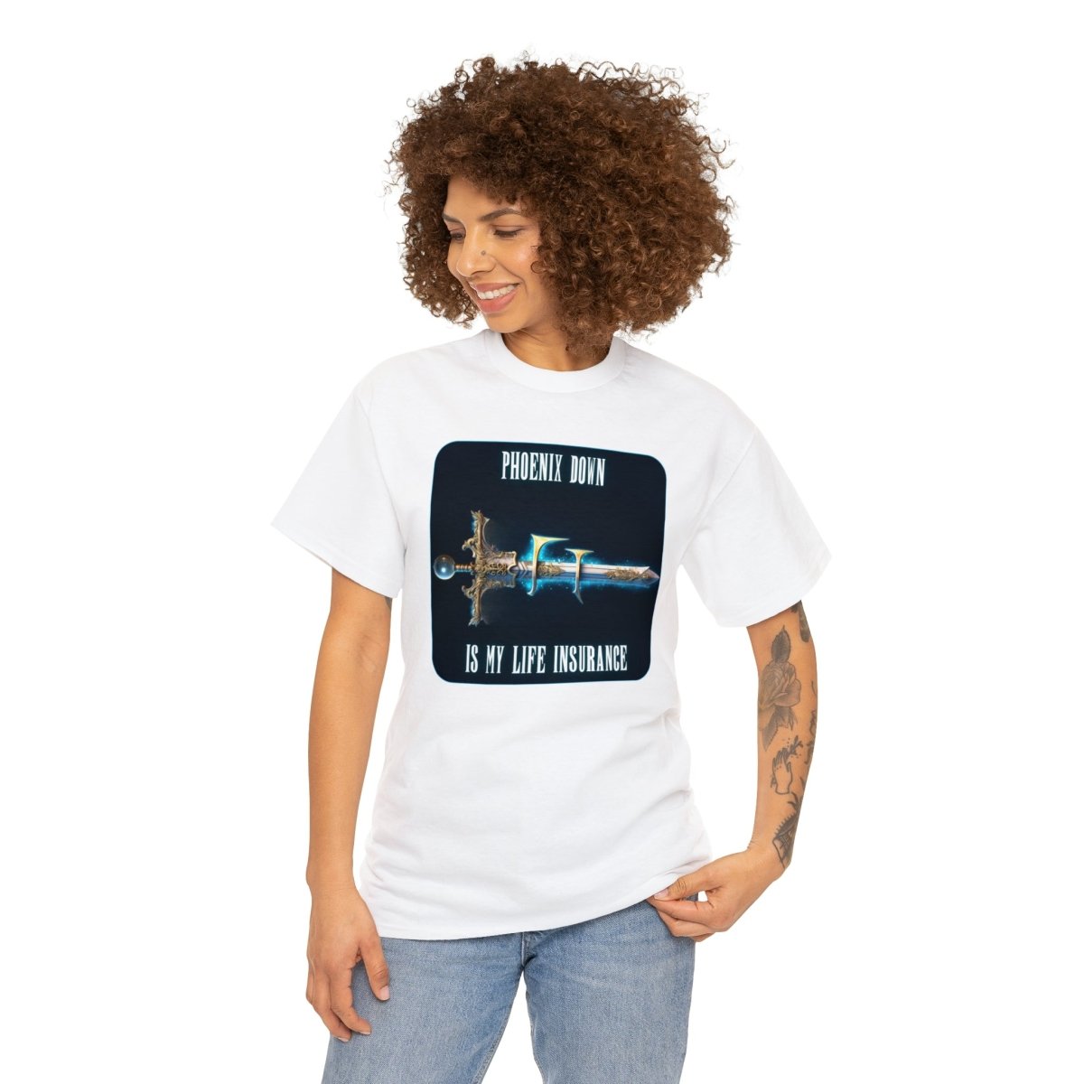 Goated Goods - Final Fantasy - Phoenix Down is my life insurance - Unisex T-shirt - White - S