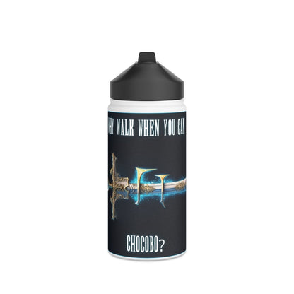 Goated Goods - Final Fantasy - Why walk when you can Chocobo - Stainless Steel Water Bottle, Standard Lid - 12oz - White