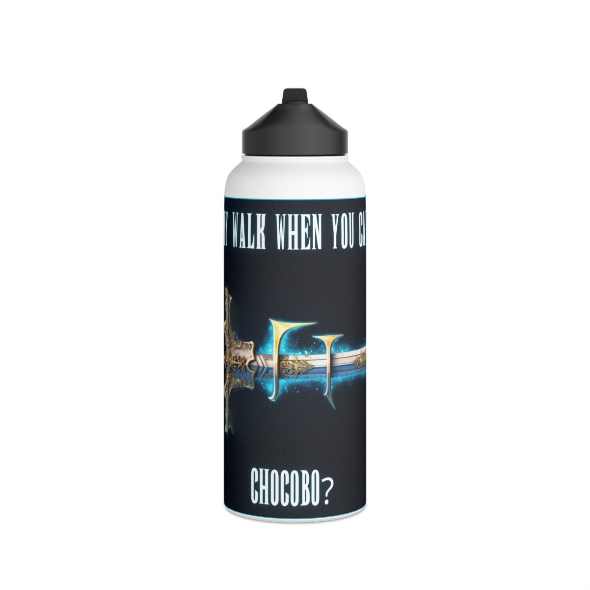 Goated Goods - Final Fantasy - Why walk when you can Chocobo - Stainless Steel Water Bottle, Standard Lid - 32oz - White