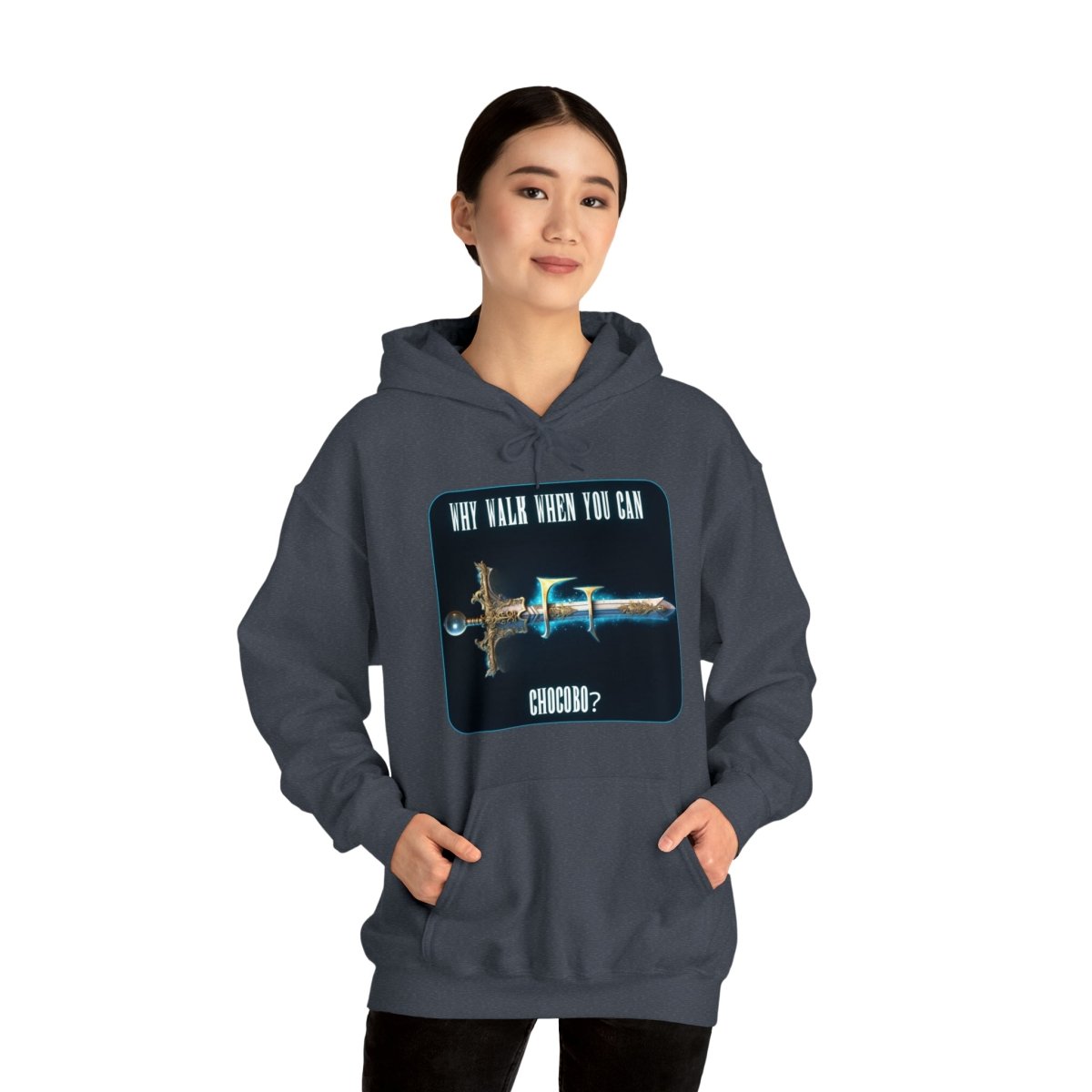 Goated Goods - Final Fantasy - Why walk when you can Chocobo - Unisex Hoodie - Heather Navy - S