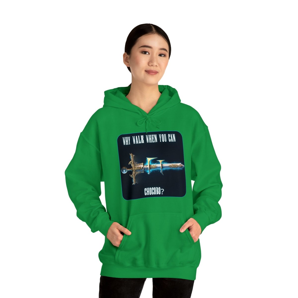 Goated Goods - Final Fantasy - Why walk when you can Chocobo - Unisex Hoodie - Irish Green - S