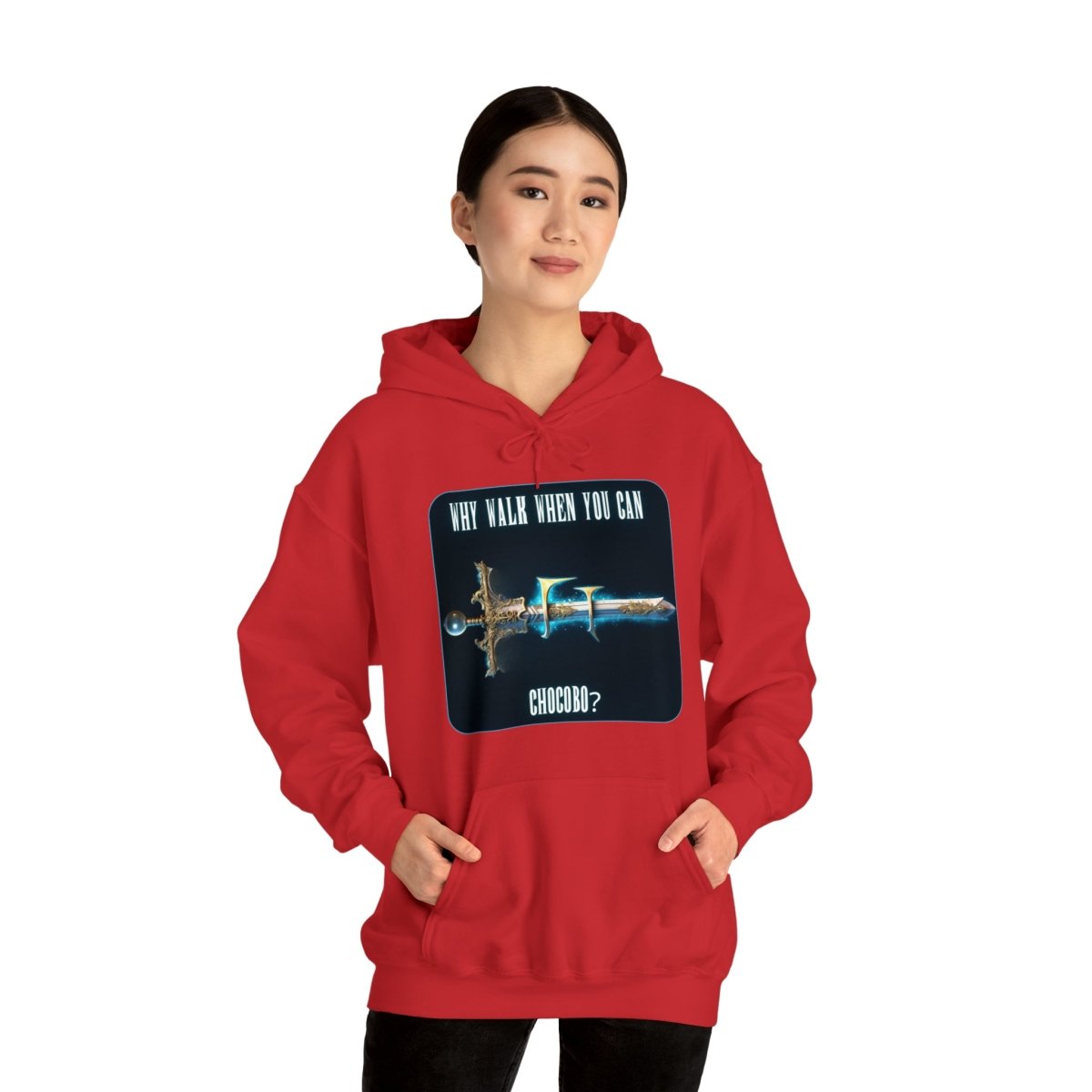 Goated Goods - Final Fantasy - Why walk when you can Chocobo - Unisex Hoodie - Red - XL