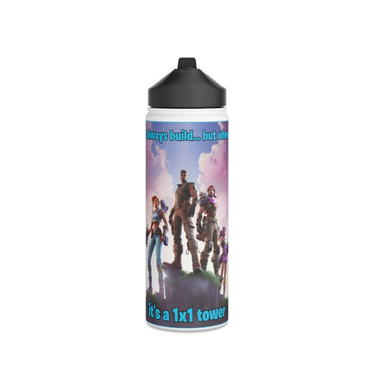 Goated Goods - Fortnite - 1x1 tower - Stainless Steel Water Bottle, Standard Lid - 18oz - White