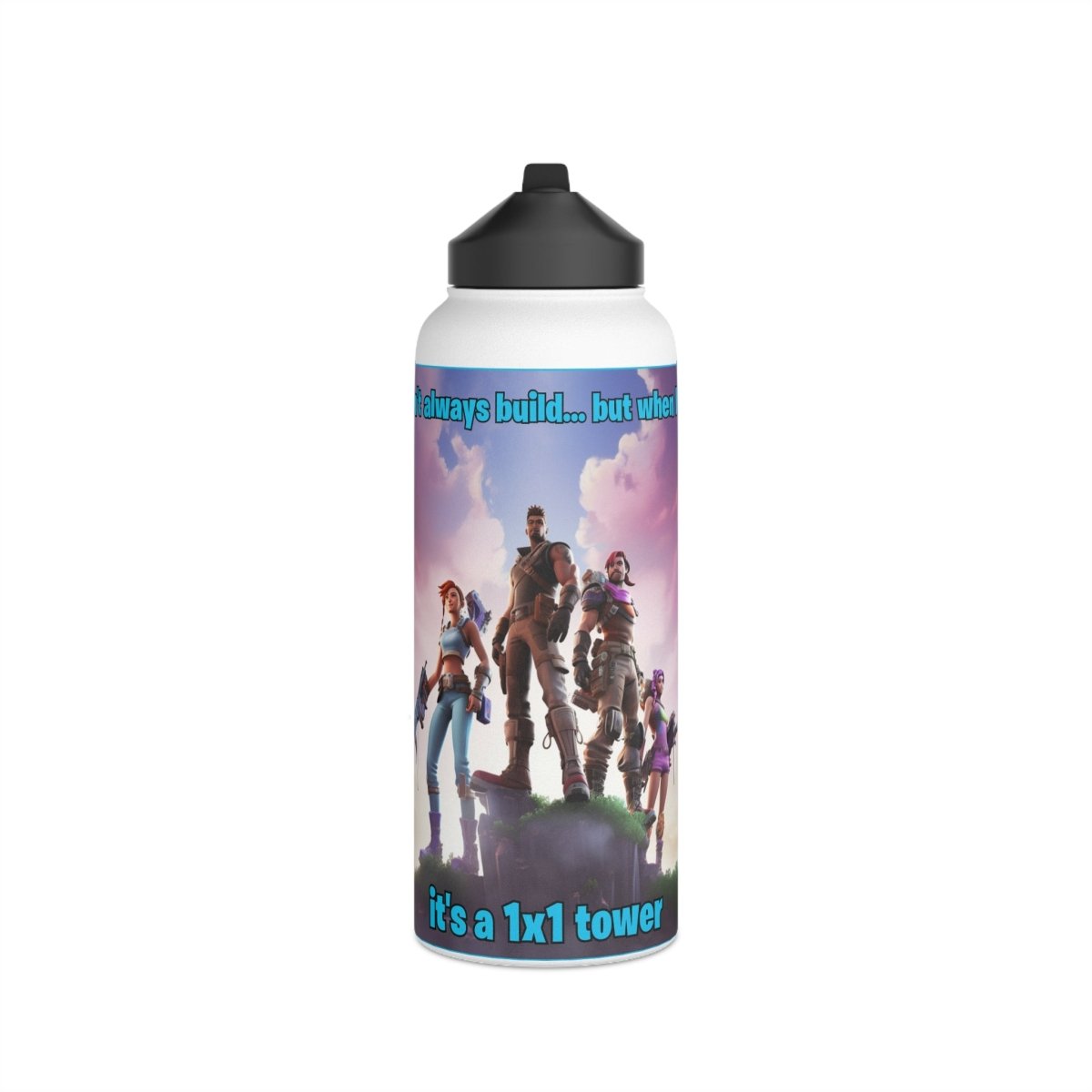 Goated Goods - Fortnite - 1x1 tower - Stainless Steel Water Bottle, Standard Lid - 32oz - White