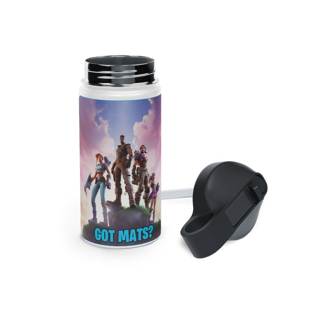 Goated Goods - Fortnite - Got Mats - Stainless Steel Water Bottle, Standard Lid - 12oz - White