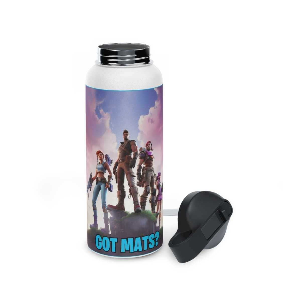 Goated Goods - Fortnite - Got Mats - Stainless Steel Water Bottle, Standard Lid - 32oz - White