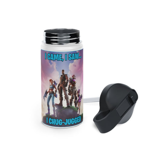 Goated Goods - Fortnite - I Came, I Saw, I Chug-Jugged - Stainless Steel Water Bottle, Standard Lid - 12oz - White