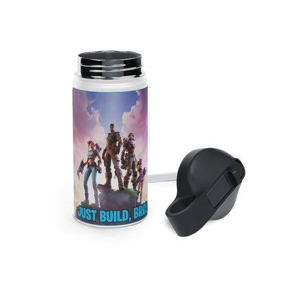 Goated Goods - Fortnite - Just Build, Bro! - Stainless Steel Water Bottle, Standard Lid - 12oz - White