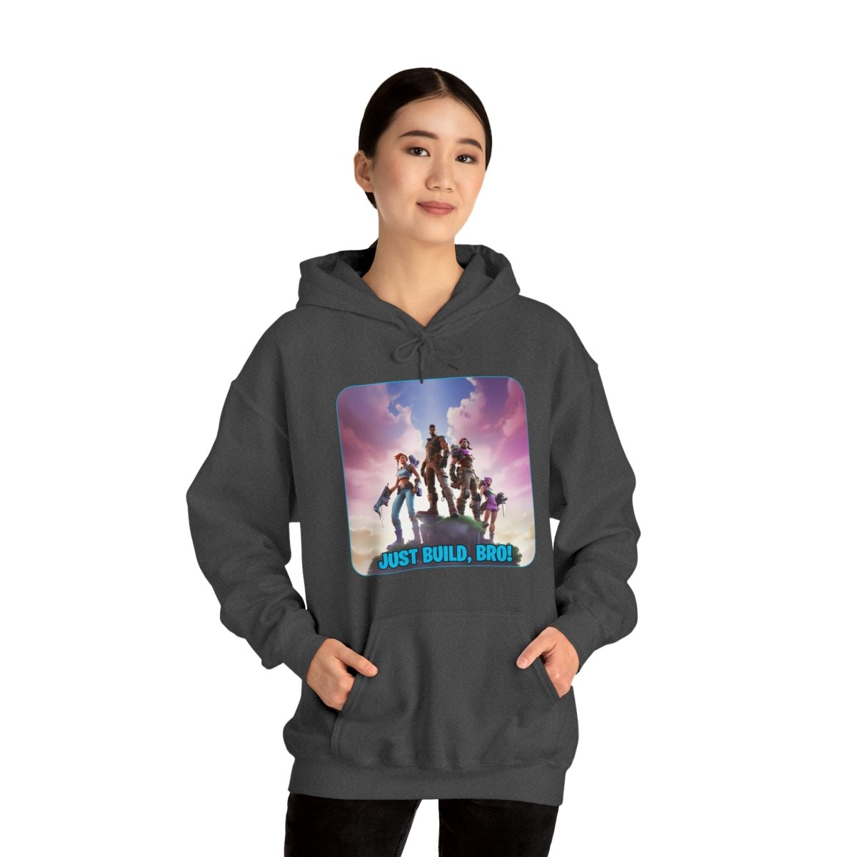 Goated Goods - Fortnite - Just Build, Bro! - Unisex Hoodie - Dark Heather - S