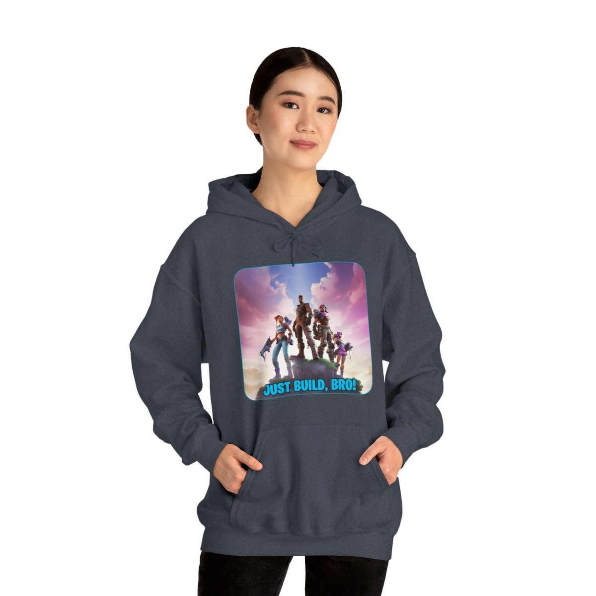 Goated Goods - Fortnite - Just Build, Bro! - Unisex Hoodie - Heather Navy - S