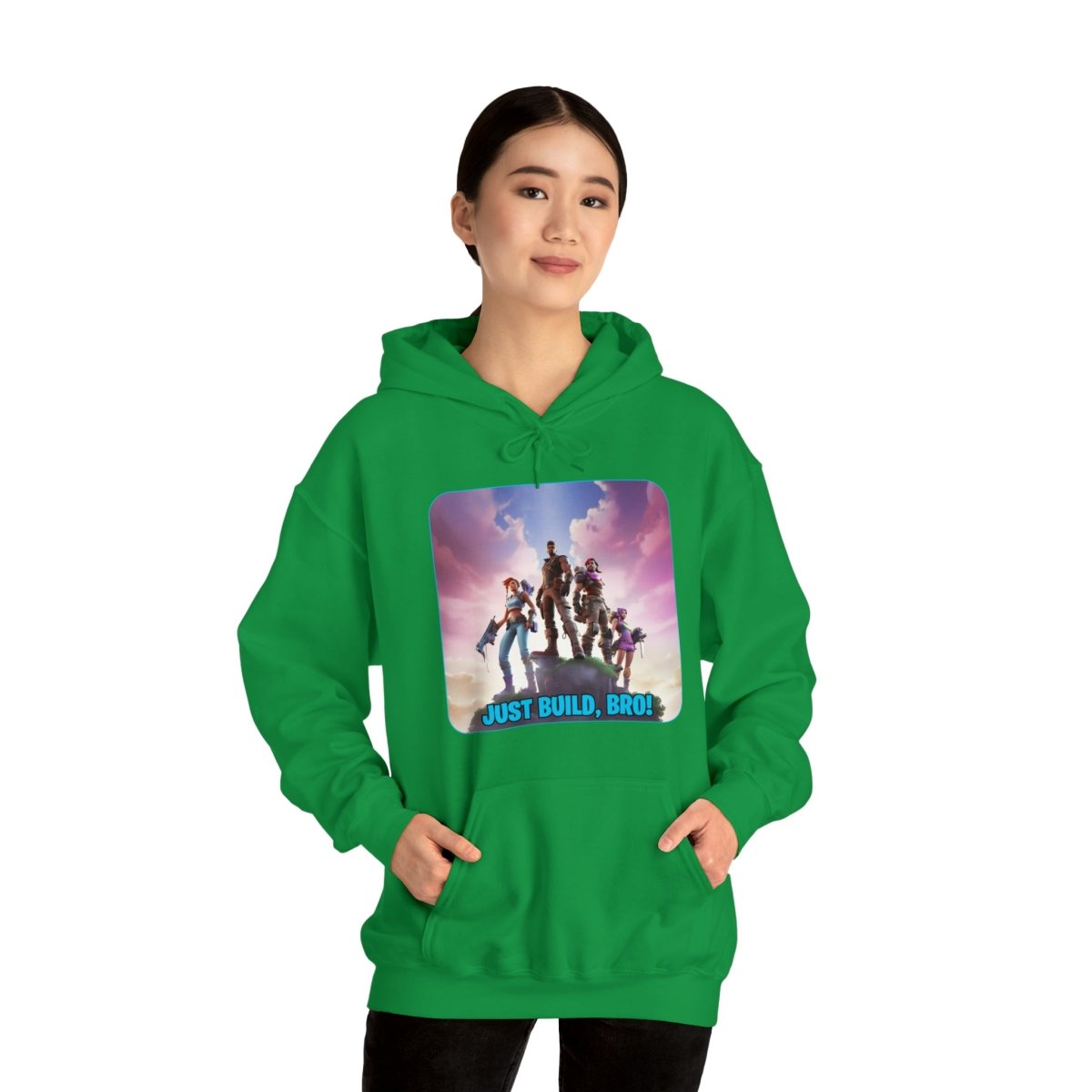 Goated Goods - Fortnite - Just Build, Bro! - Unisex Hoodie - Irish Green - 5XL