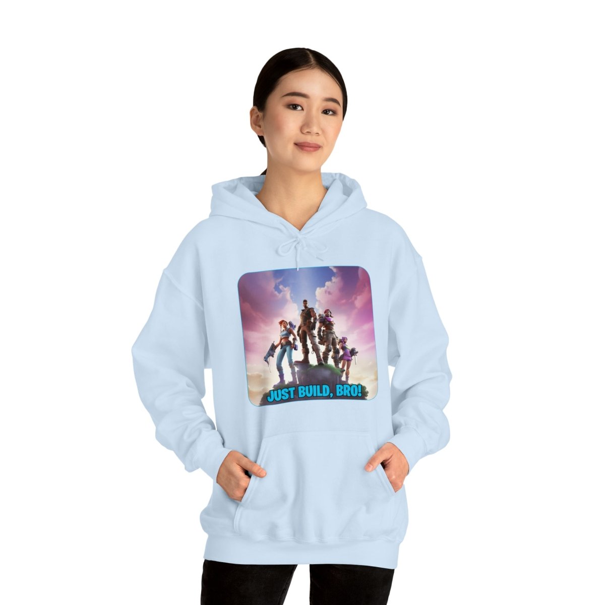 Goated Goods - Fortnite - Just Build, Bro! - Unisex Hoodie - Light Blue - M