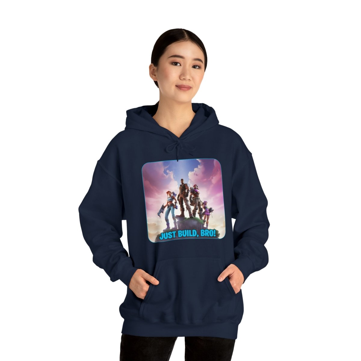 Goated Goods - Fortnite - Just Build, Bro! - Unisex Hoodie - Navy - S