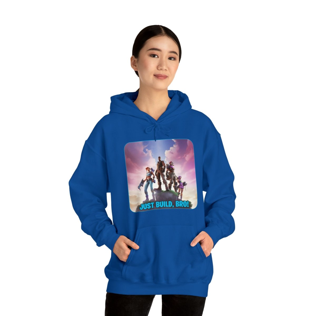 Goated Goods - Fortnite - Just Build, Bro! - Unisex Hoodie - Royal - S