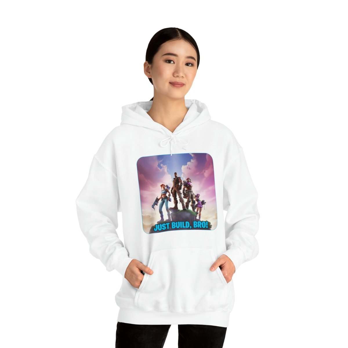 Goated Goods - Fortnite - Just Build, Bro! - Unisex Hoodie - White - S