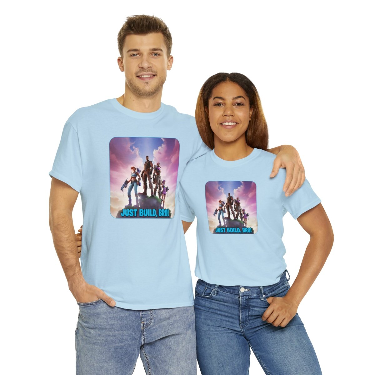 Goated Goods - Fortnite - Just Build, Bro! - Unisex T-shirt - Light Blue - S