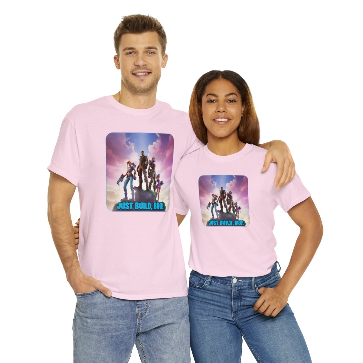 Goated Goods - Fortnite - Just Build, Bro! - Unisex T-shirt - Light Pink - 2XL