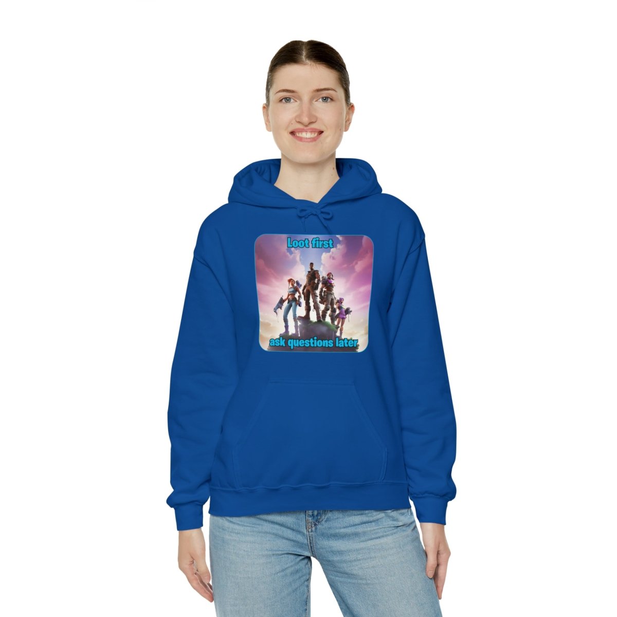 Goated Goods - Fortnite - Loot first, ask questions later - Unisex Hoodie - Royal - 4XL