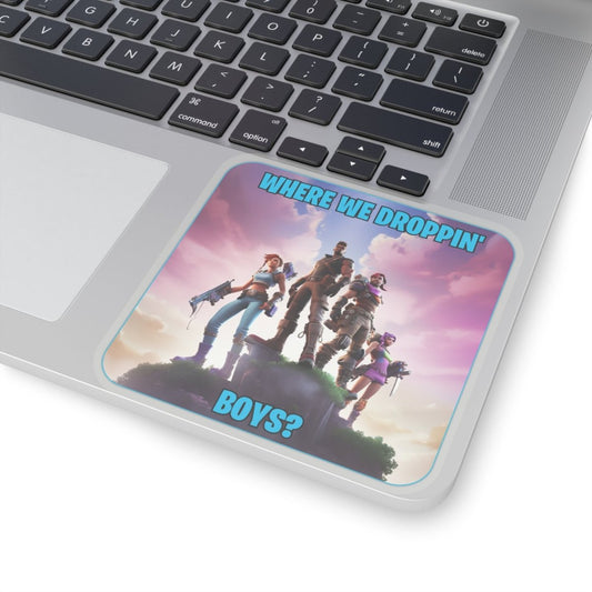 Goated Goods - Fortnite - Where We Droppin', Boys - Kiss-Cut Transparent Sticker - 4" × 4" - Transparent