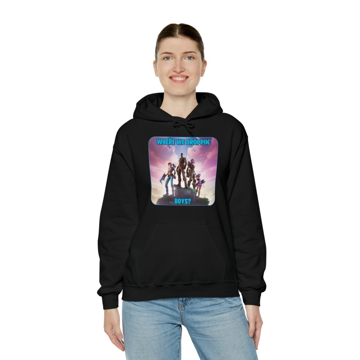 Goated Goods - Fortnite - Where We Droppin', Boys - Unisex Hoodie - Black - XL