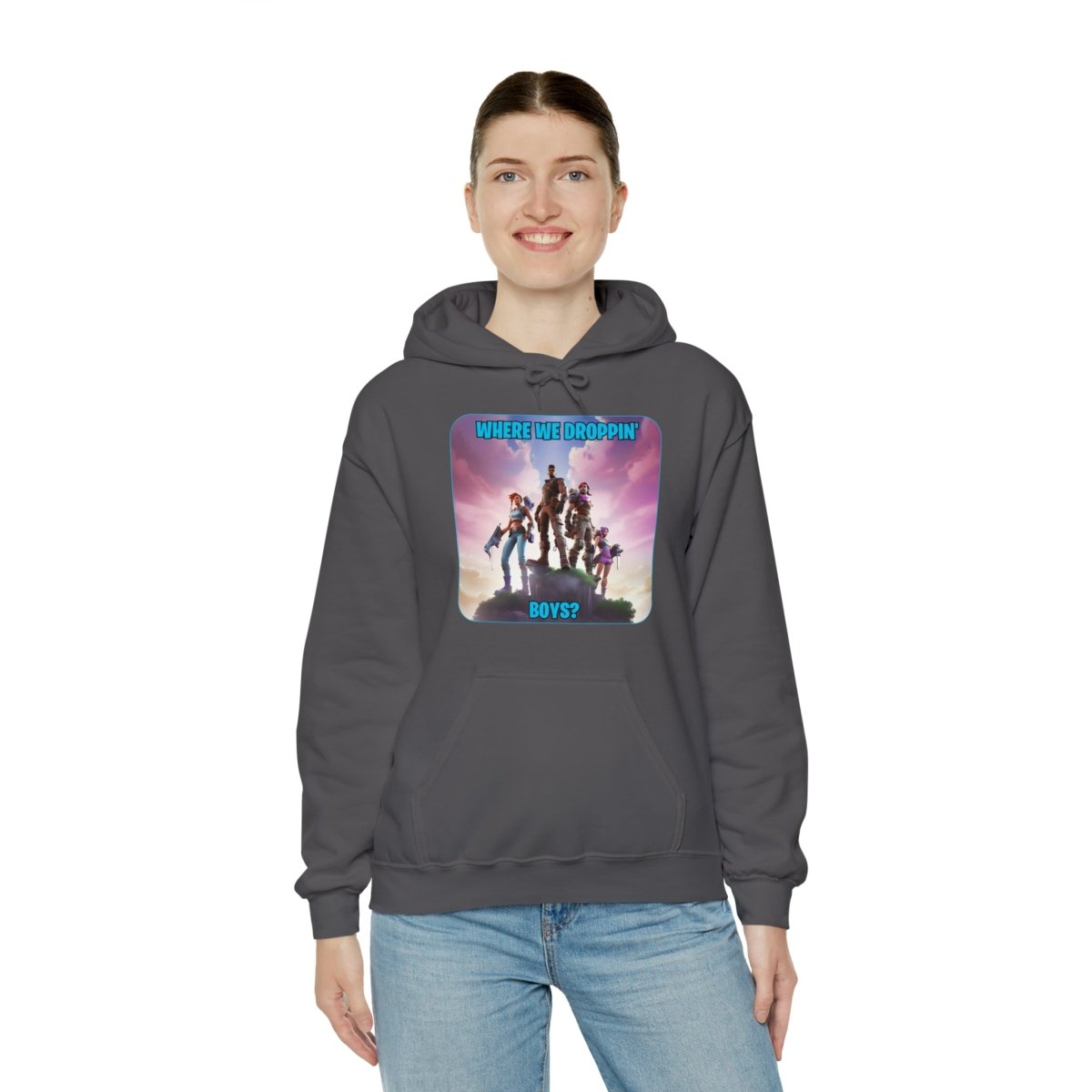 Goated Goods - Fortnite - Where We Droppin', Boys - Unisex Hoodie - Charcoal - L