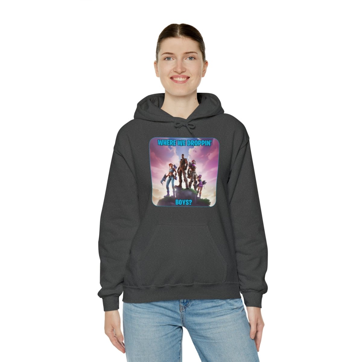 Goated Goods - Fortnite - Where We Droppin', Boys - Unisex Hoodie - Dark Heather - XL