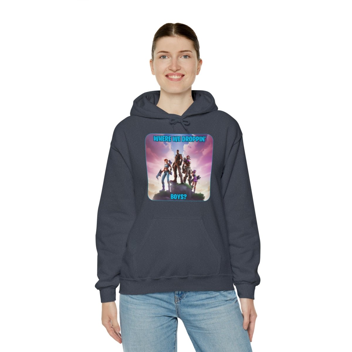 Goated Goods - Fortnite - Where We Droppin', Boys - Unisex Hoodie - Heather Navy - M