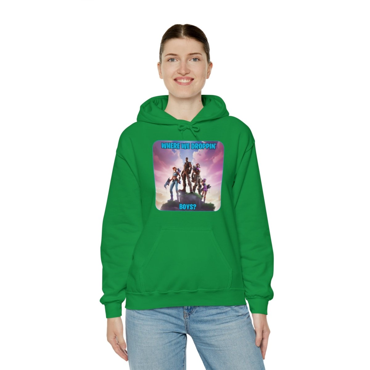 Goated Goods - Fortnite - Where We Droppin', Boys - Unisex Hoodie - Irish Green - L