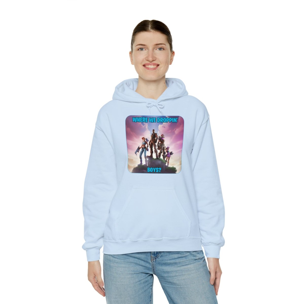 Goated Goods - Fortnite - Where We Droppin', Boys - Unisex Hoodie - Light Blue - S