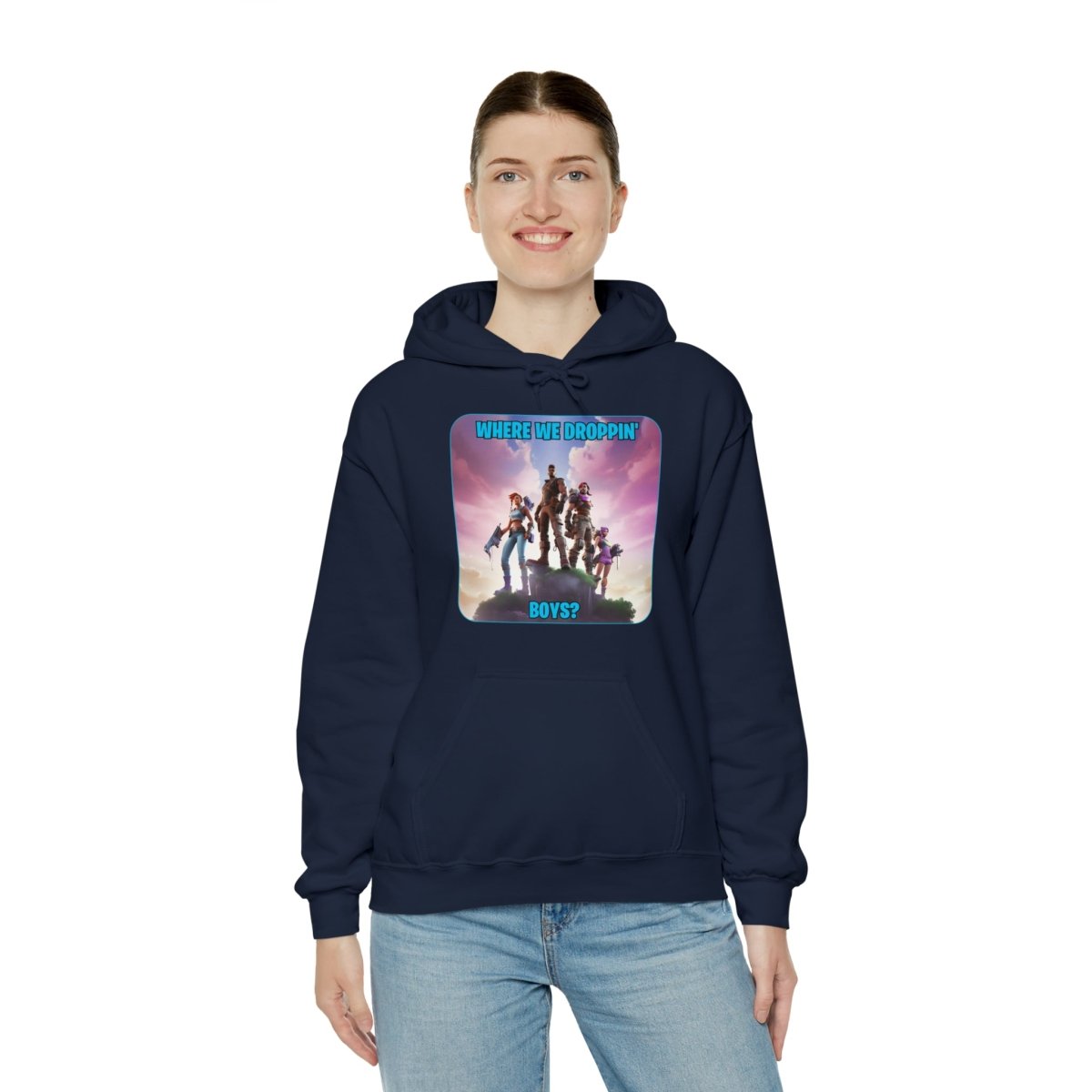 Goated Goods - Fortnite - Where We Droppin', Boys - Unisex Hoodie - Navy - S