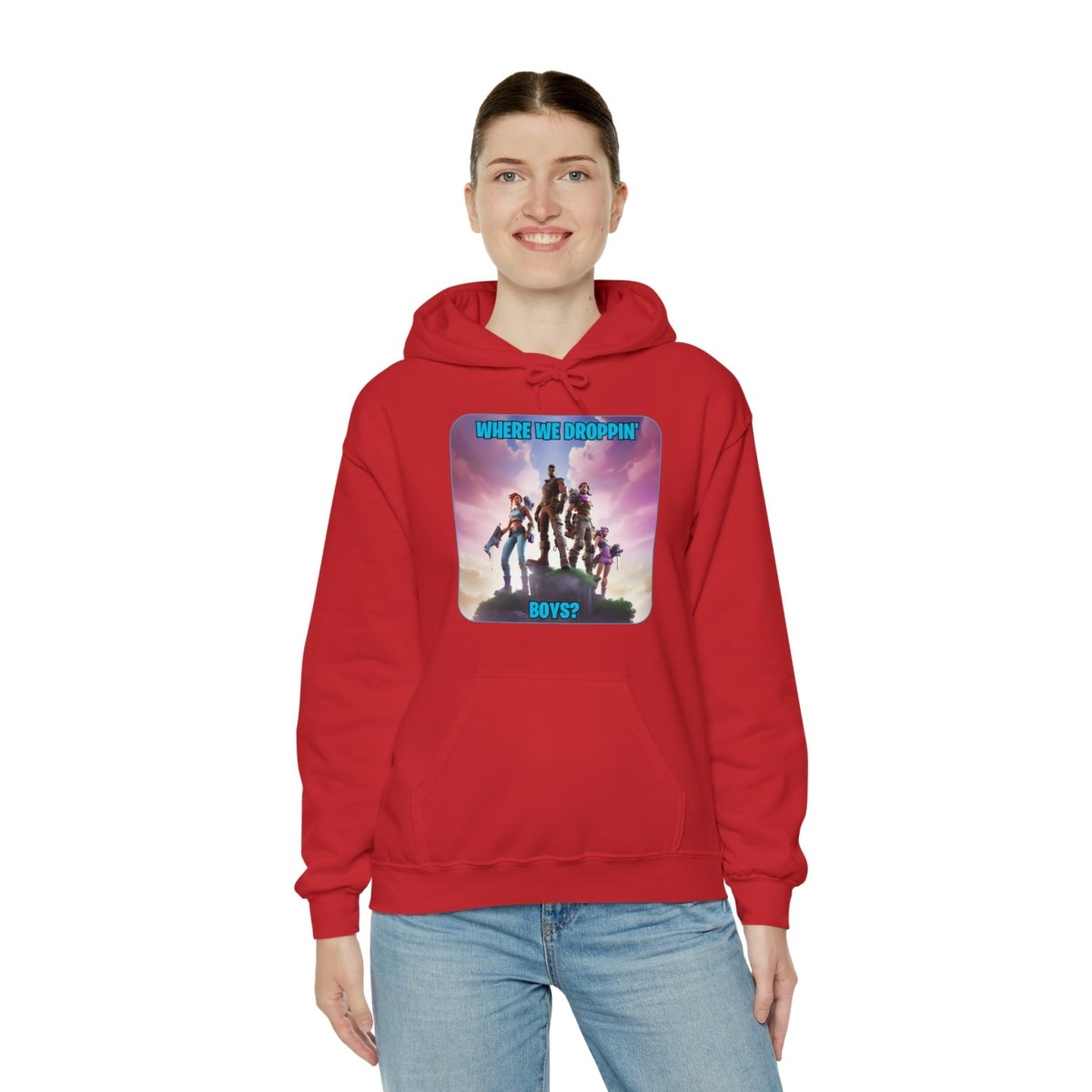 Goated Goods - Fortnite - Where We Droppin', Boys - Unisex Hoodie - Red - 2XL