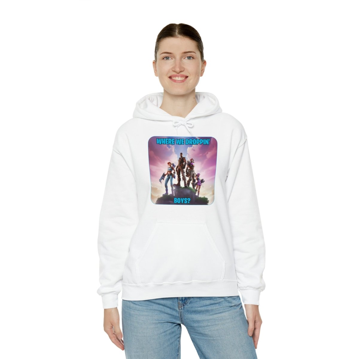 Goated Goods - Fortnite - Where We Droppin', Boys - Unisex Hoodie - White - 3XL