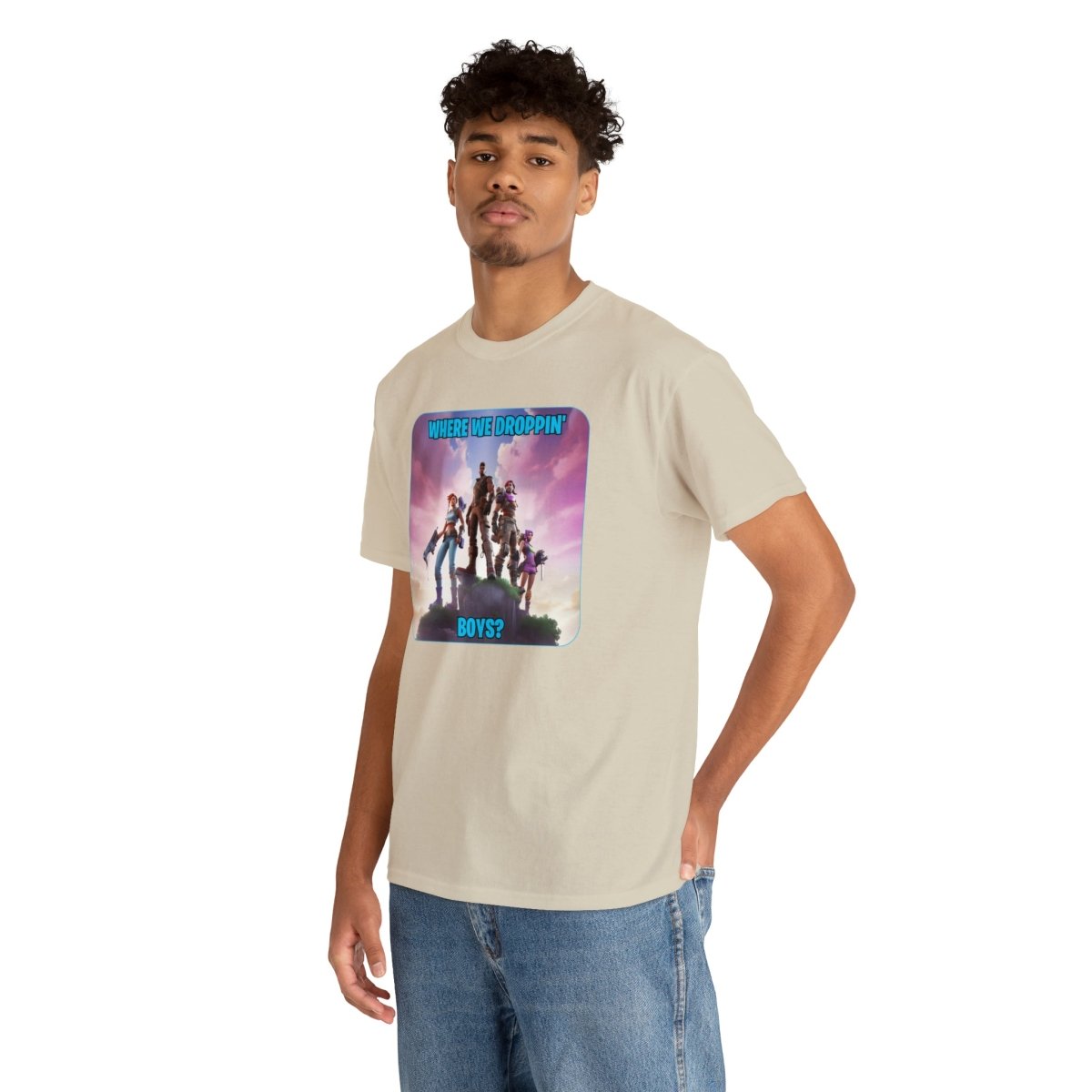 Goated Goods - Fortnite - Where We Droppin', Boys - Unisex T-shirt - Sand - S