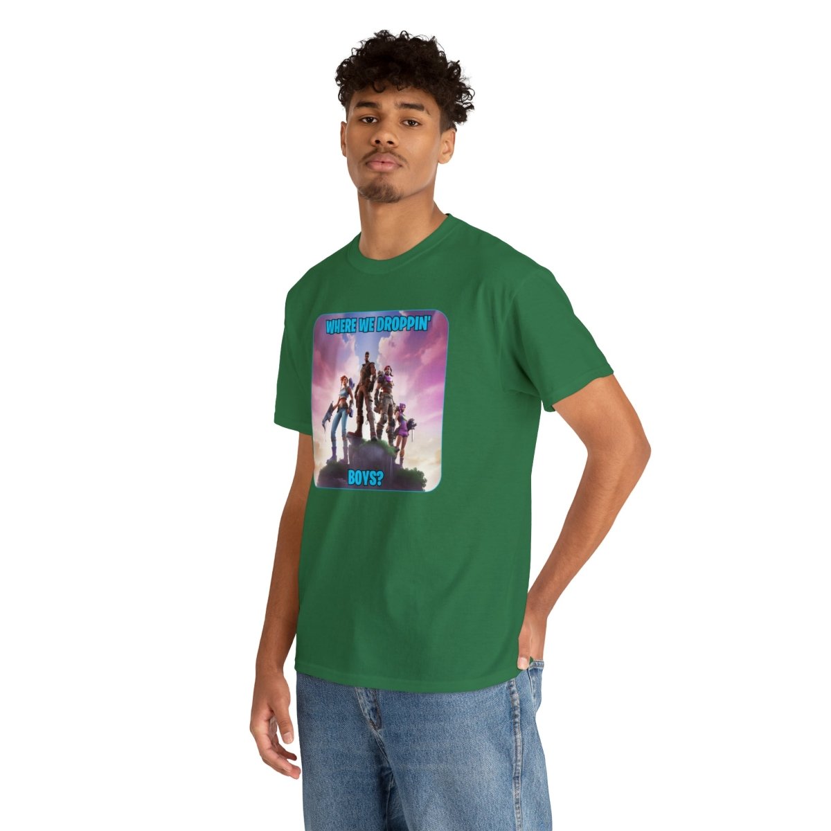 Goated Goods - Fortnite - Where We Droppin', Boys - Unisex T-shirt - Turf Green - M