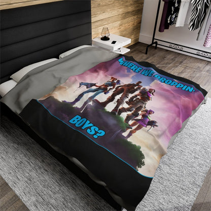 Goated Goods - Fortnite - Where We Droppin', Boys - Velveteen Plush Blanket - 60" × 80" -