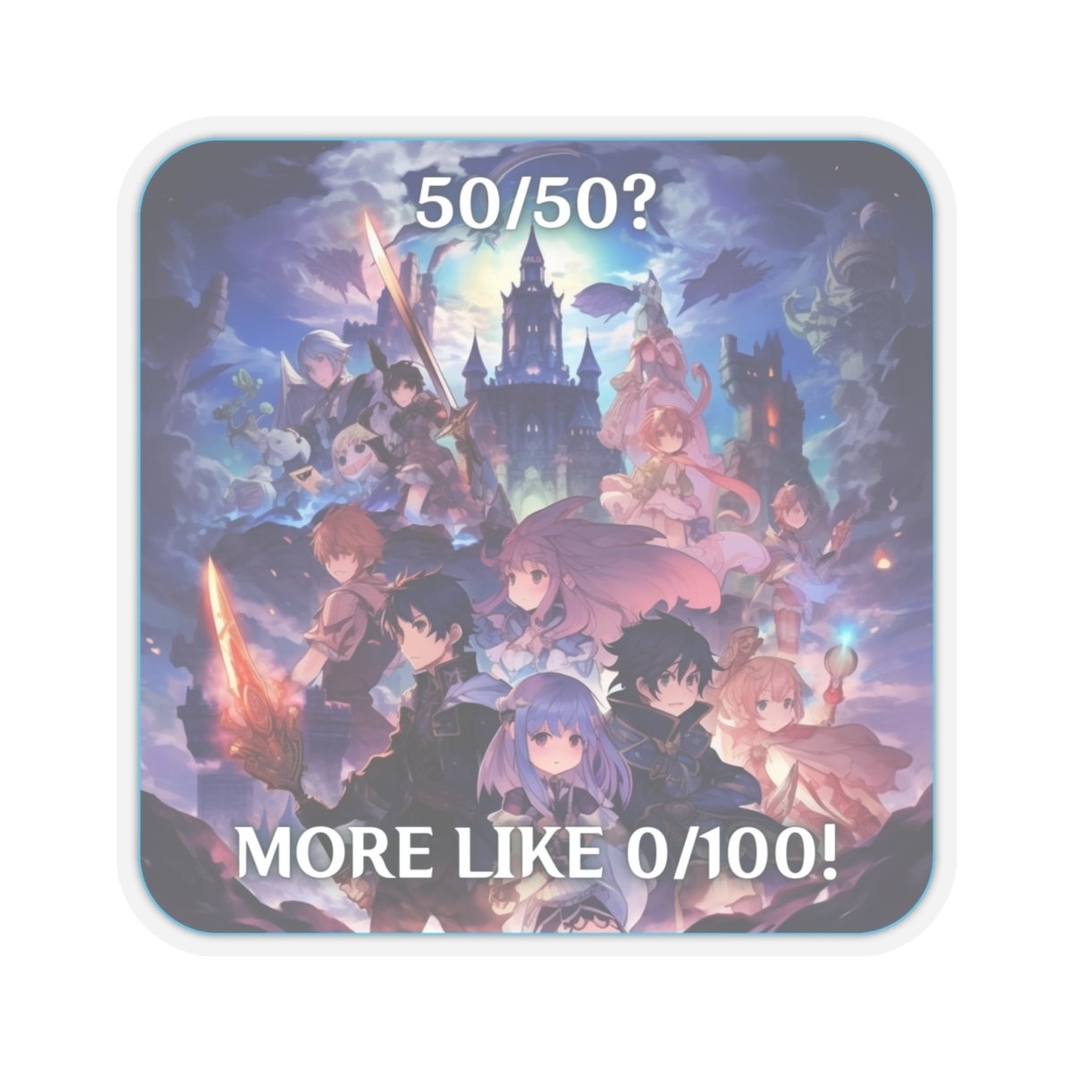 Goated Goods - Genshin Impact - 5050 More like 0100! - Kiss-Cut Transparent Sticker - 3" × 3" - Transparent