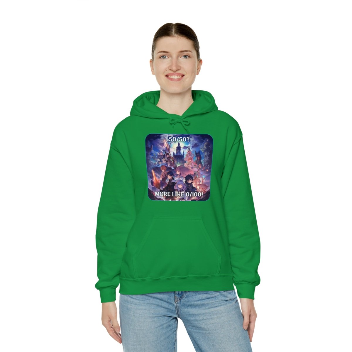 Goated Goods - Genshin Impact - 5050 More like 0100! - Unisex Hoodie - Irish Green - S