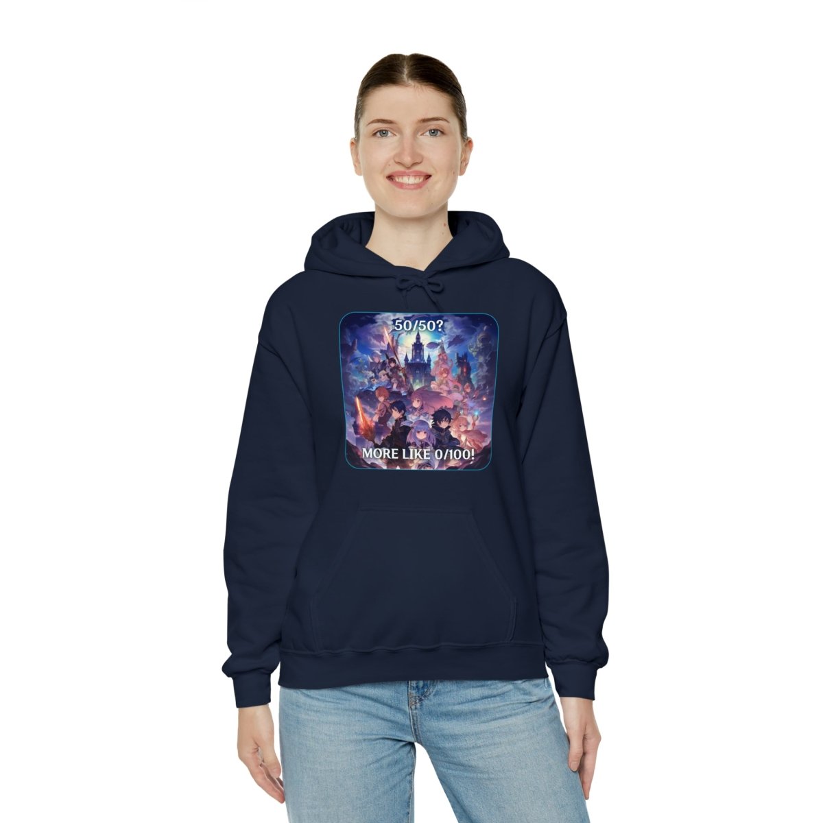 Goated Goods - Genshin Impact - 5050 More like 0100! - Unisex Hoodie - Navy - M