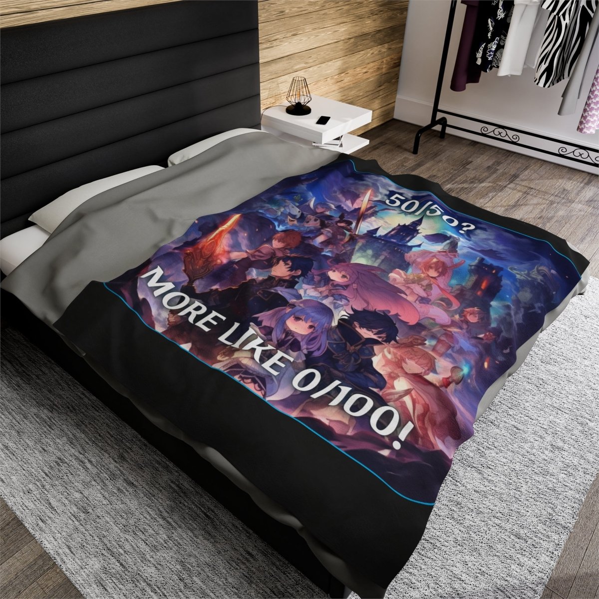 Goated Goods - Genshin Impact - 5050 More like 0100! - Velveteen Plush Blanket - 60" × 80" -