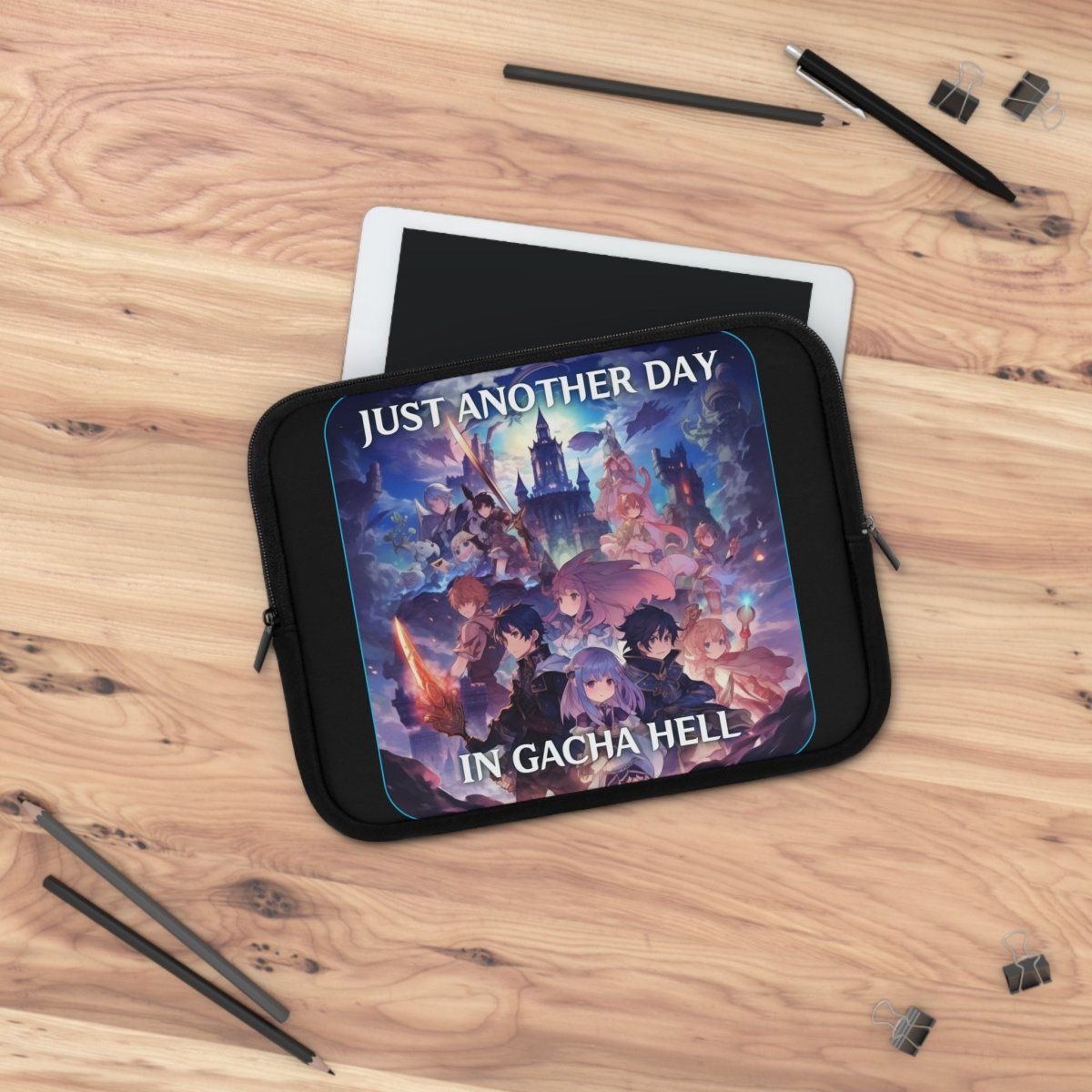 Goated Goods - Genshin Impact - Just Another Day in Gacha Hell - Laptop Sleeve - Black - 10"