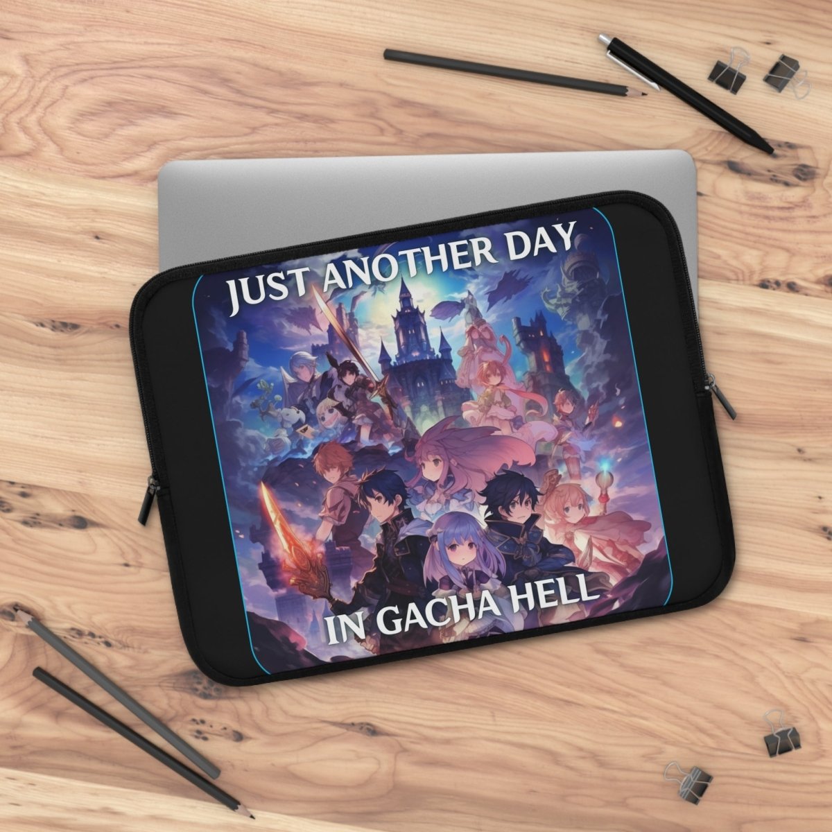 Goated Goods - Genshin Impact - Just Another Day in Gacha Hell - Laptop Sleeve - Black - 15"