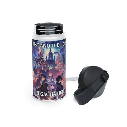 Goated Goods - Genshin Impact - Just Another Day in Gacha Hell - Stainless Steel Water Bottle, Standard Lid - 12oz - White