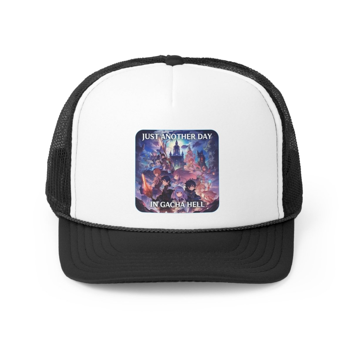 Goated Goods - Genshin Impact - Just Another Day in Gacha Hell - Trucker Hat - Black - One size