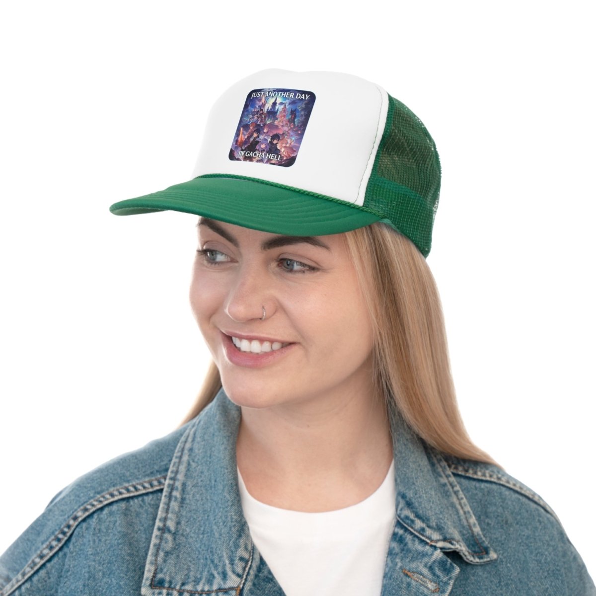 Goated Goods - Genshin Impact - Just Another Day in Gacha Hell - Trucker Hat - Green - One size