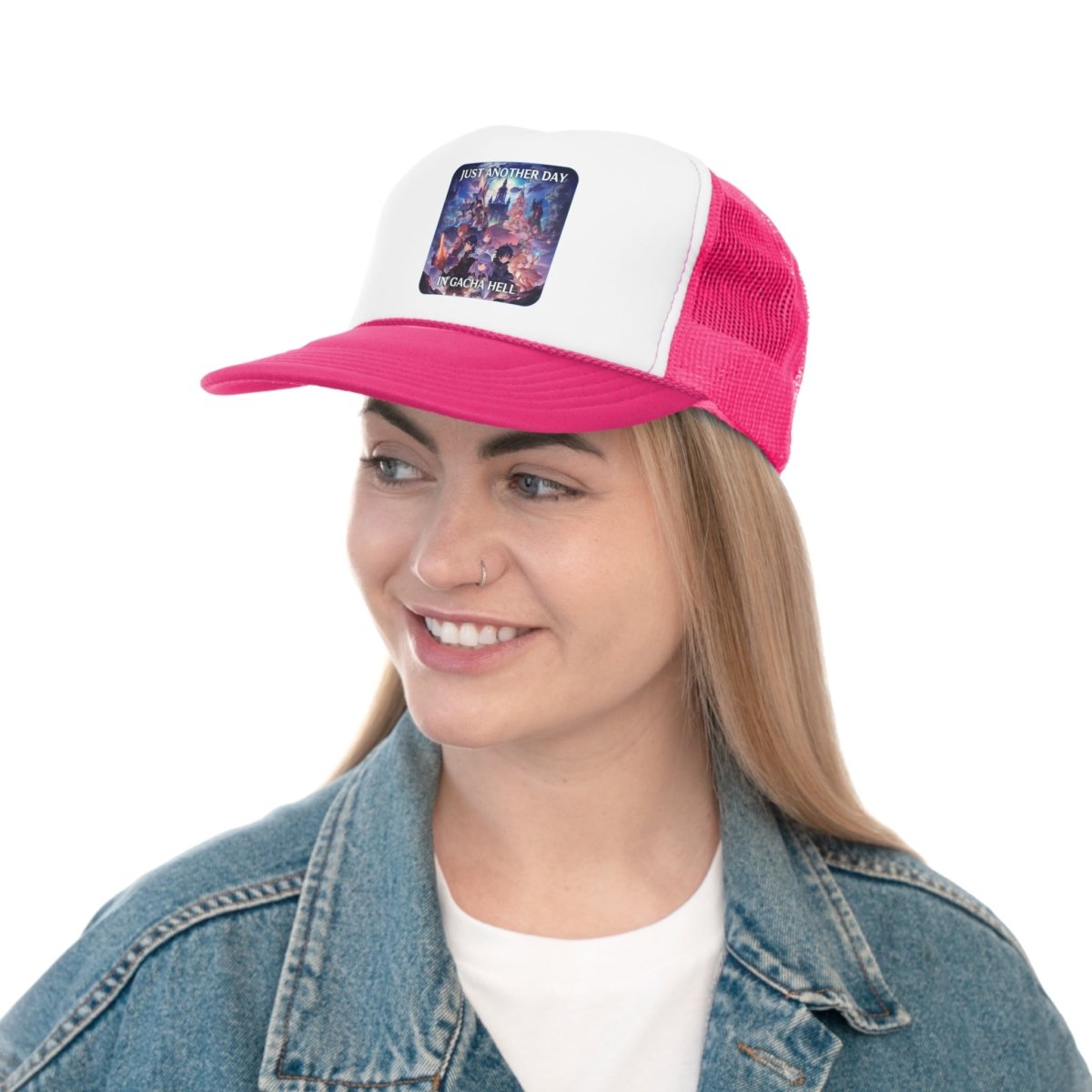 Goated Goods - Genshin Impact - Just Another Day in Gacha Hell - Trucker Hat - Pink - One size