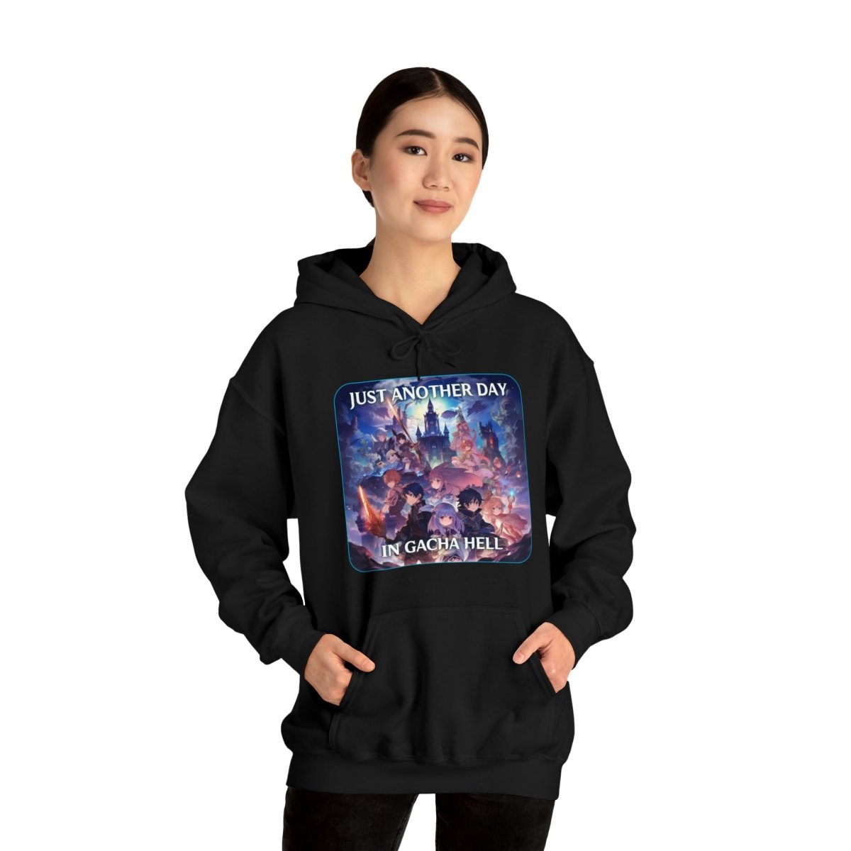 Goated Goods - Genshin Impact - Just Another Day in Gacha Hell - Unisex Hoodie - Black - S